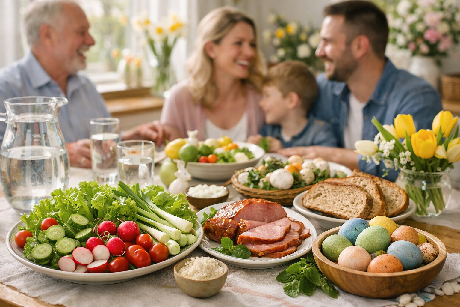 Tavaszi húsvéti étkezés vidámsággal